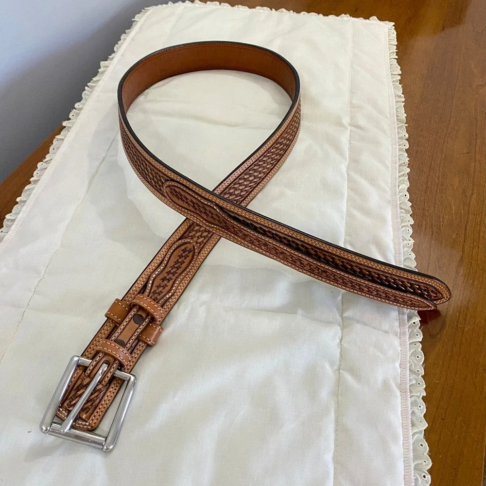 Vogt Mens Silversmiths Western Basketweave Leather Ranger Belt Size 40 041-041